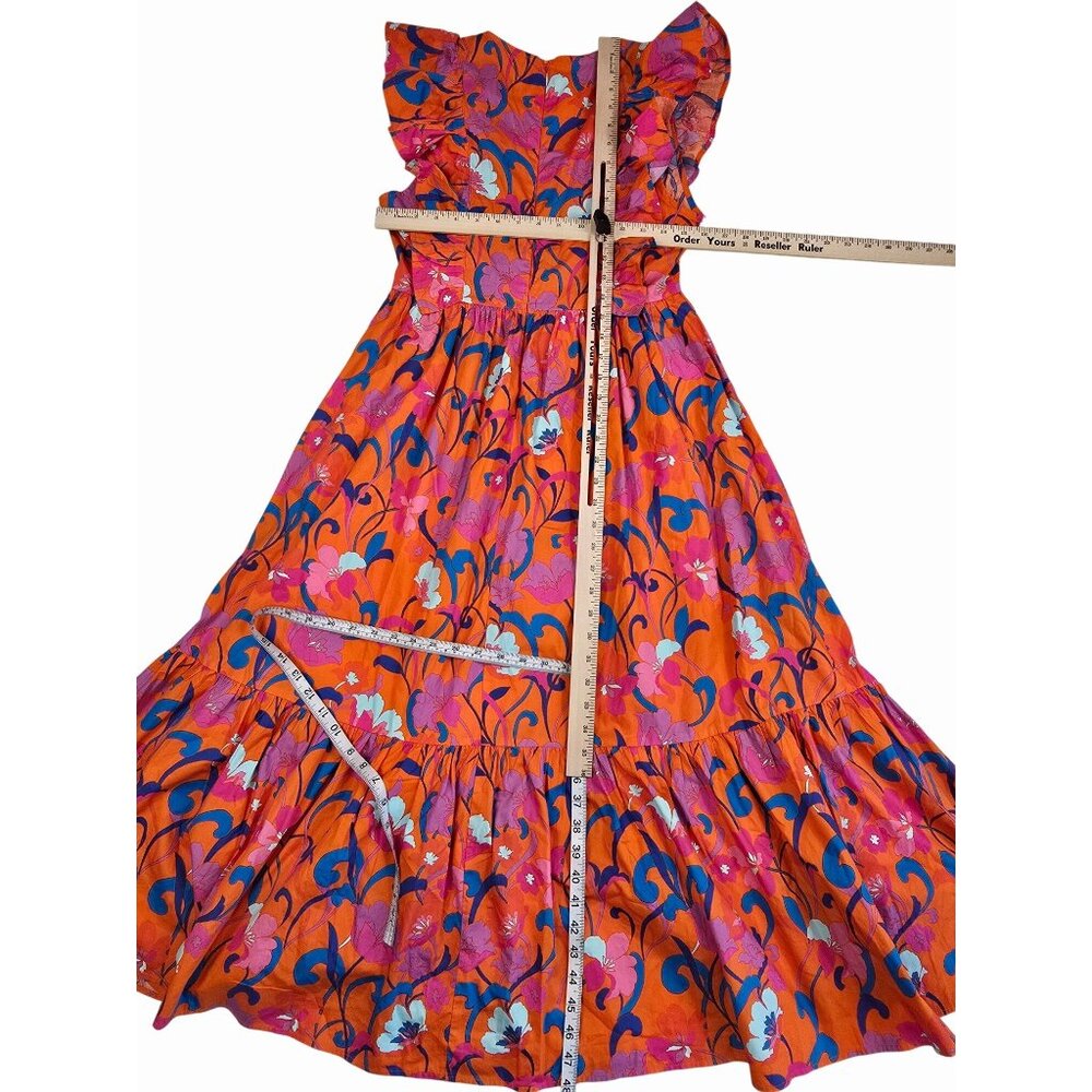 Sugarlips Floral Ruffle Maxi Dress Orange & Pink Small Cotton - Picture 5 of 5